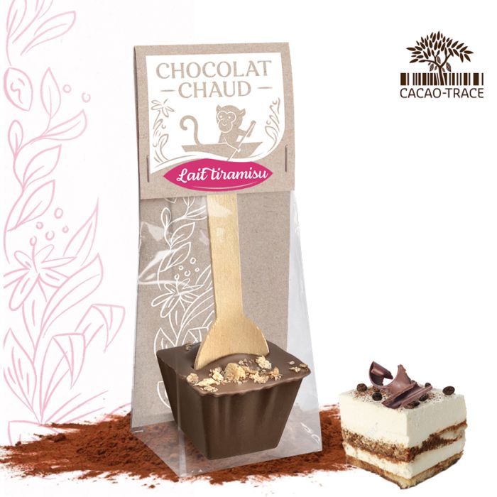 Cuillère chocolat chaud blanc praline rose